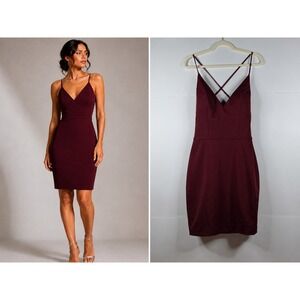 JVN by Jovani JVN66047A Cocktail Dress 4 Wine Criss Cross Back NWT